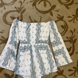 Paisley print off the shoulders romper